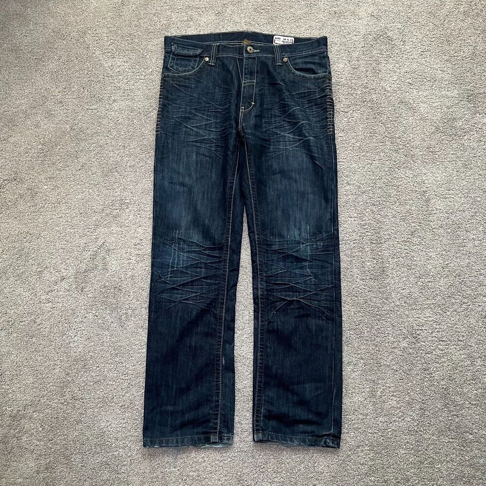 Dodeca Premium Denim Distressed Dark Wash Jeans Men's Size 36x33 Baggy